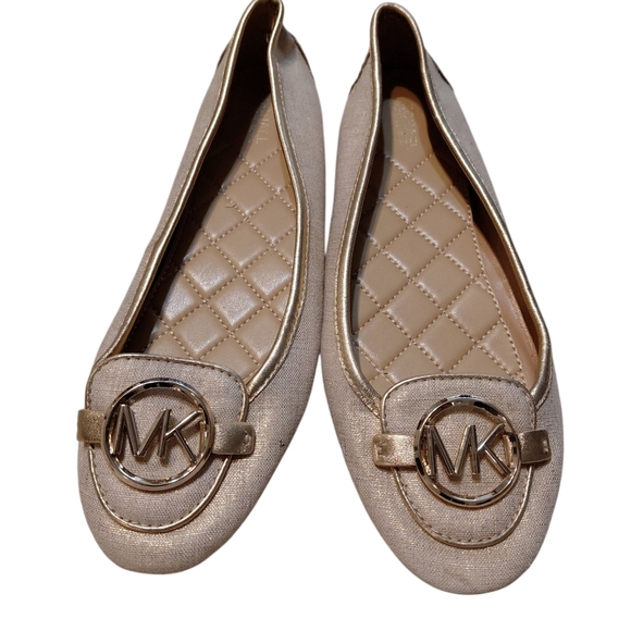 Michael Kors Gold Lillie Jacquard MK Logo Flats Size 7.5 - Picture 2 of 10